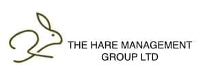 Minimalist line drawing of a hare facing right, next to the text 